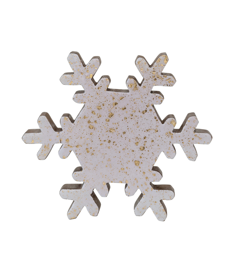 Handmade Enameled Mango Wood Snowflake w/Gold Splatter