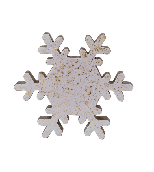 Handmade Enameled Mango Wood Snowflake w/Gold Splatter
