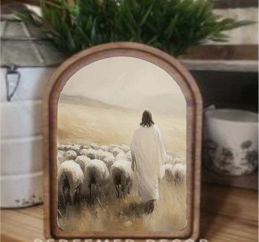 8” Arch Jesus Sheep Framed Art