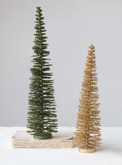 16-1/2”H Gold Rattan Tree w/Glitter & Wood Base