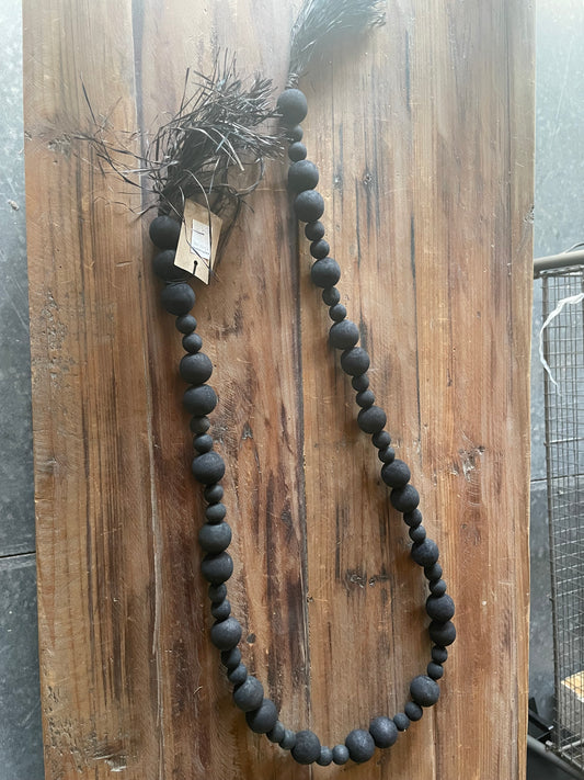45” H Wood Beads Garland w/ Raffia Tassel
