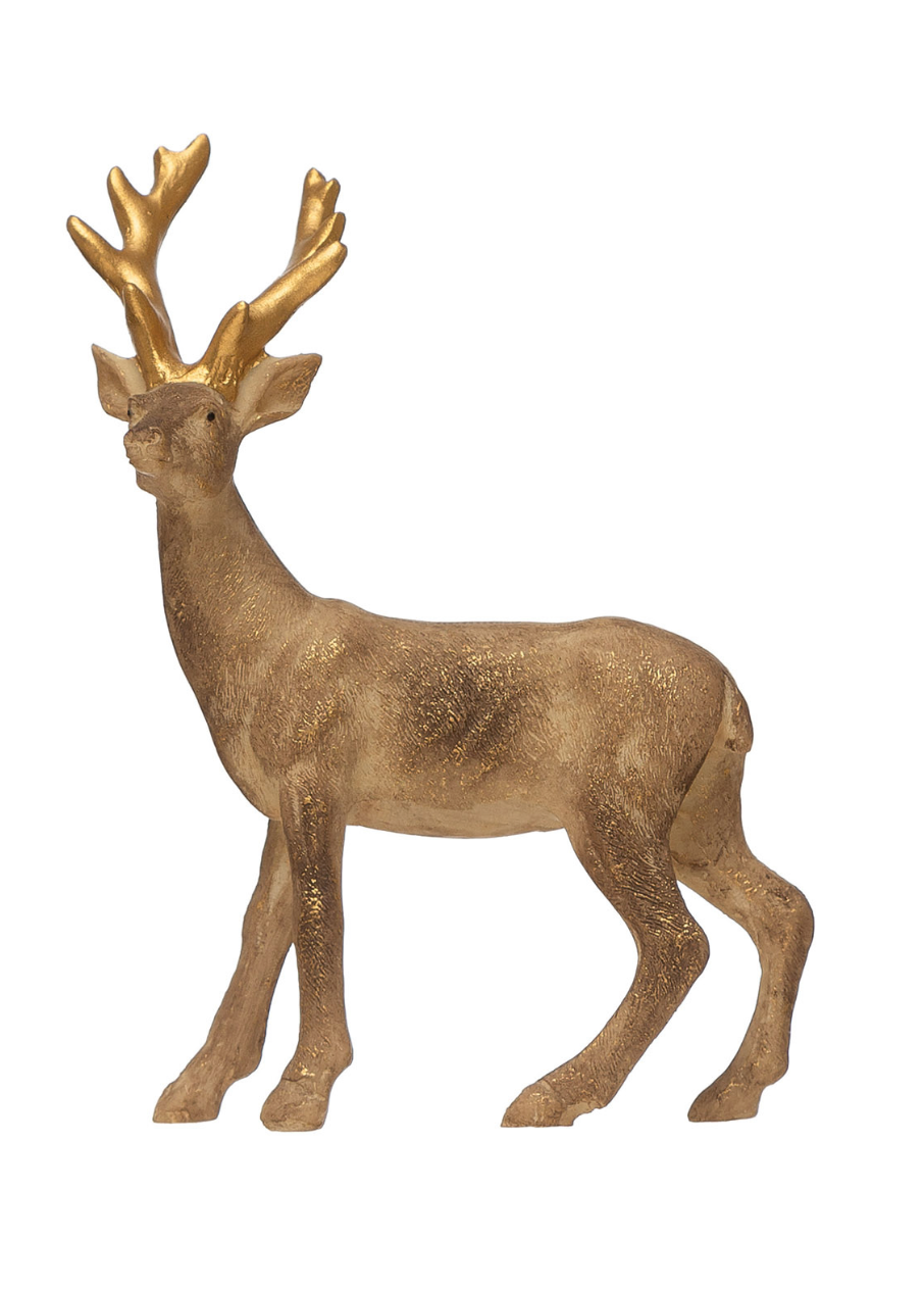5-3/4”H Resin Standing Deer w/Gold Accents