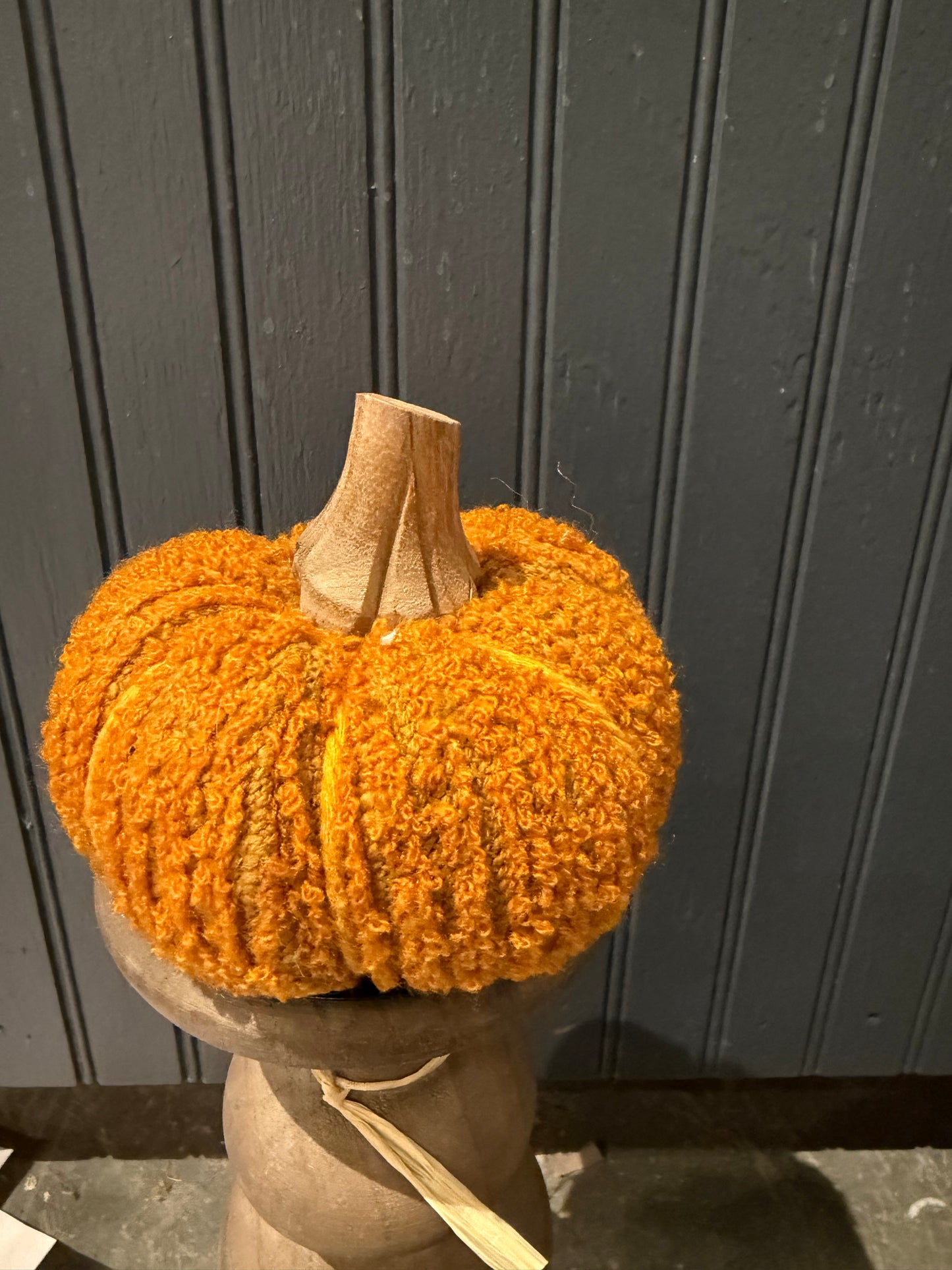 3” Cotton Blend Boucle/Velvet Pumpkin w/Wood Stem