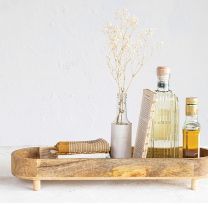 21-1/2” Mango Wood Footed Tray
