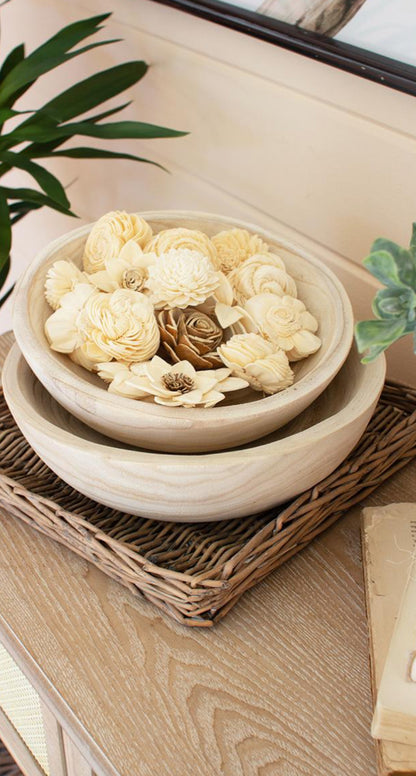 Round Hand-Carved Wooden Bowl-Lg