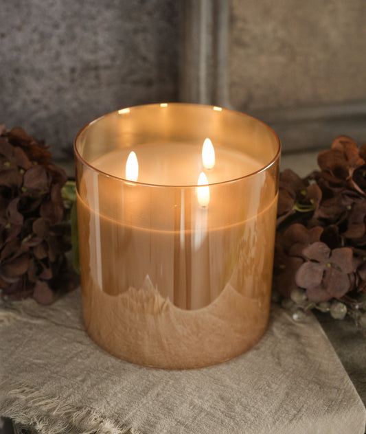 6” Champagne Glass 3 Wick 3D Flame Candle