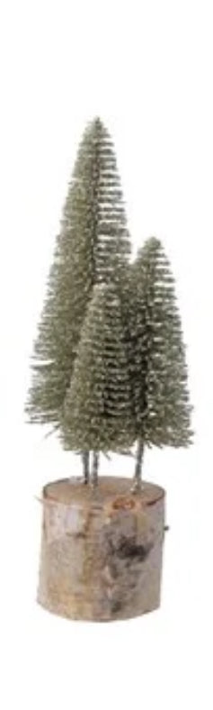 Set/3 Green Bottle Brush Tree on Wood Base-1