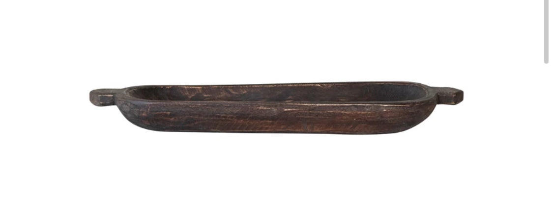 Black Found Decorative Wood Trug w/Handles