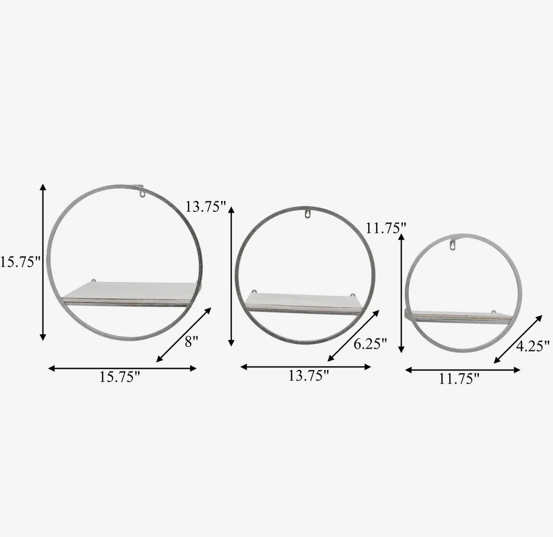 12” Silver Metal/White Wood Wall Shelf