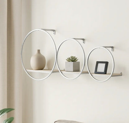 12” Silver Metal/White Wood Wall Shelf