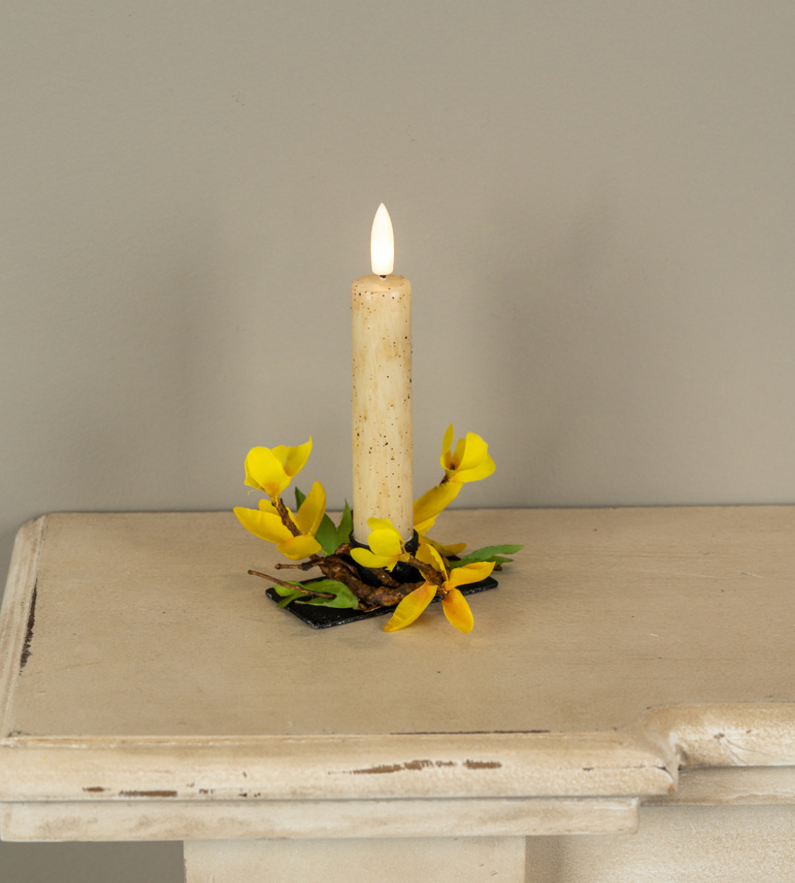 3” Yellow Forsythia Taper Candle Ring