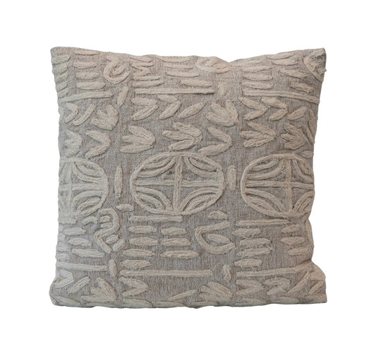 20” Sq Cotton & Jute Appliquéd Pillow