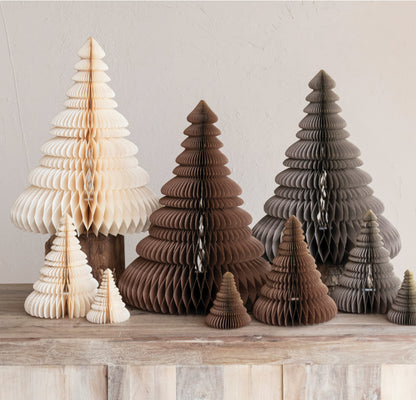 Set/3 Cream Paper Folding Honeycomb Tree