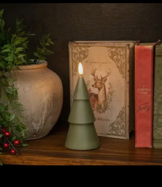 7” Dark Green 3D Flame Smooth Tree Candle