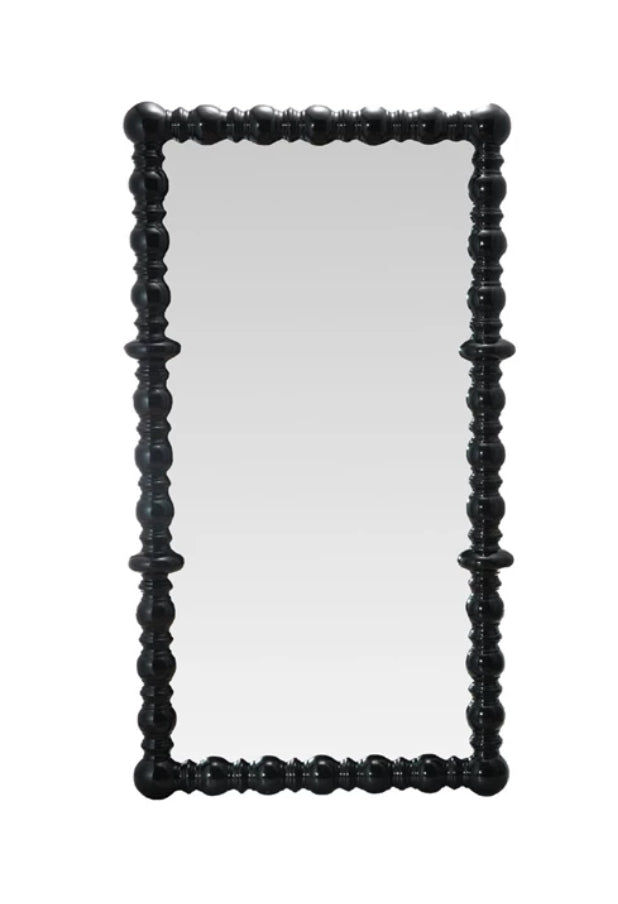 Black Spindle Wood Framed Wall Mirror