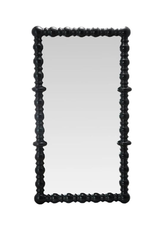 Black Spindle Wood Framed Wall Mirror