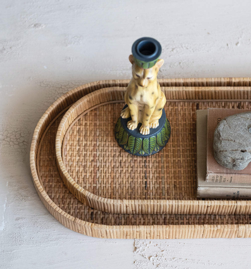 Oval Decorative Hand-Woven Rattan Tray-sm