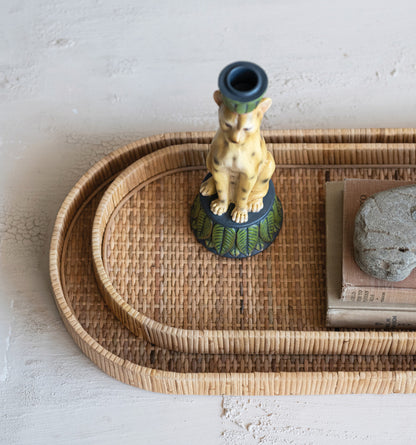 Oval Decorative Hand-Woven Rattan Tray-sm