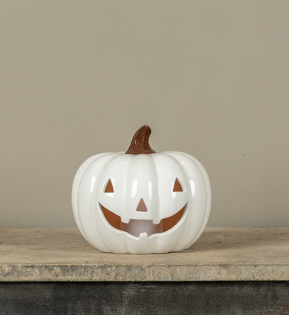 6.25” White Ceramic LED Pumpkin