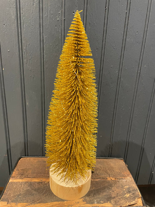 Gold Bottle Brush Tree w/LED Lights