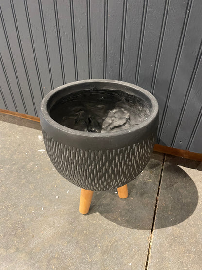 11” Textured Planter w/Wood Legs