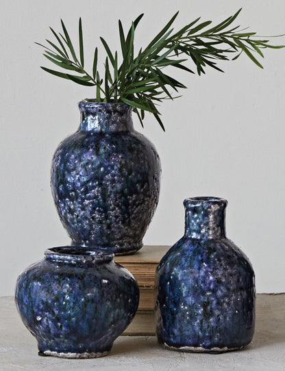 Blue Decorative Terra-cotta Vase-Lg