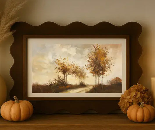 8”x10” Warm Autumn Trees Landscape w/ Weathered Frame