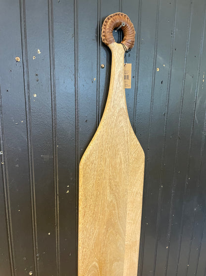 Mango Wood Cutting Board w/Braided Leather Handle