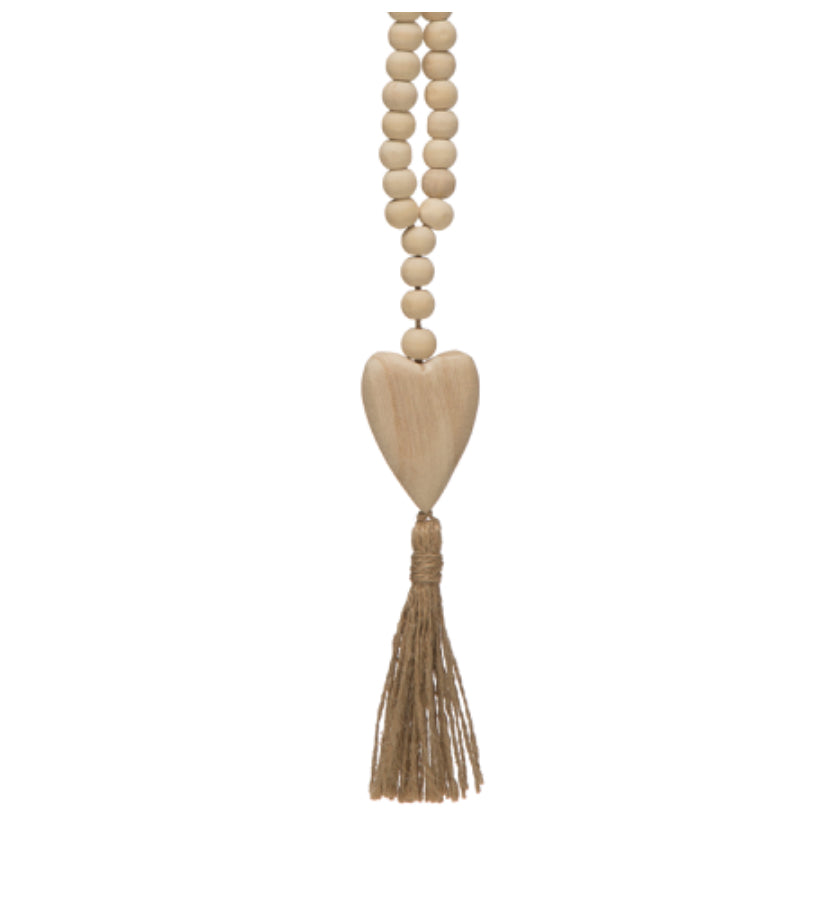 Wood Beads with Heart & Jute Tassel