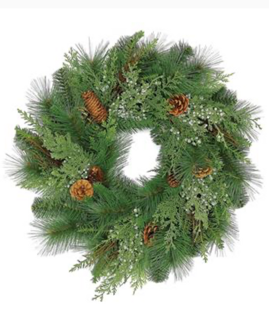 24” Cedar, Pine & Cone Wreath