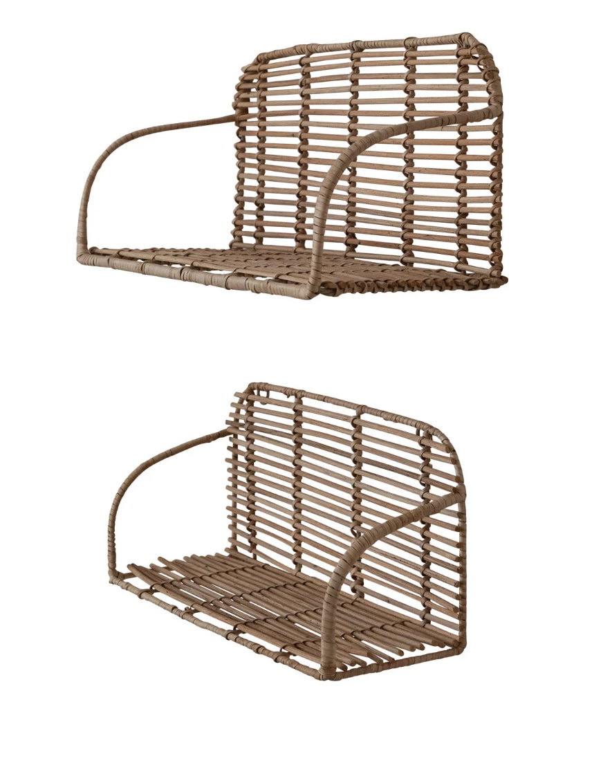 Hand-Woven Rattan & Metal Wall Shelves, Set/2