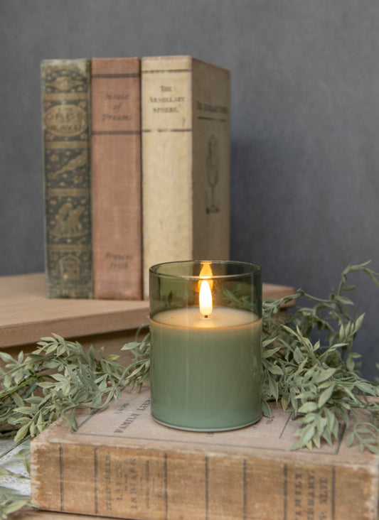 4” Green Glass 3D Flame Candle