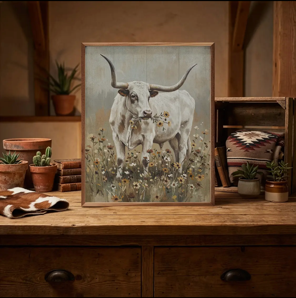 8” x 10” Longhorn Among Blooms