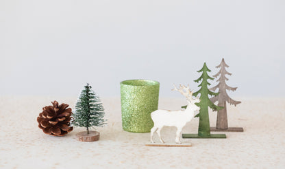 Garden Kit w/Bottle Brush Tree, Tea light, Pinecone & Wood Figures