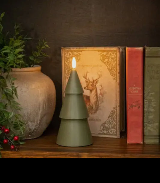 7.75” Dark Green 3D Flame Smooth Tree Candle