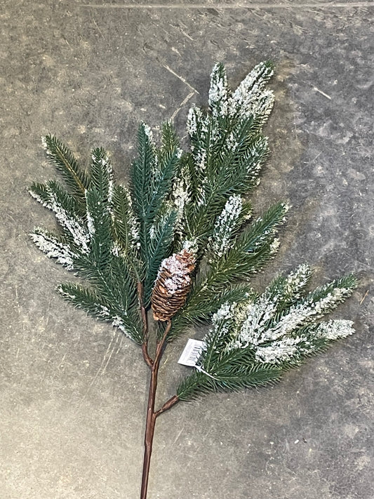 Evergreen Stem w/Snow & Pinecones