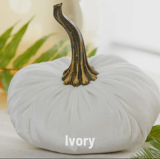 Large Ivory Velvet Pumpkin