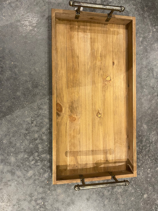 Wood Tray w/Metal Handles