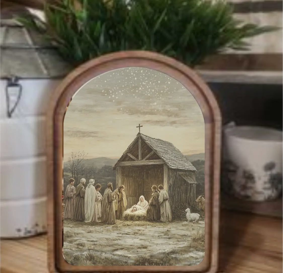 8” Arch Top Nativity Scene Framed Art