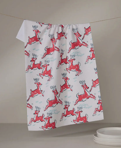 Prancing Reindeer Tea Towel