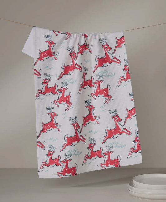Prancing Reindeer Tea Towel