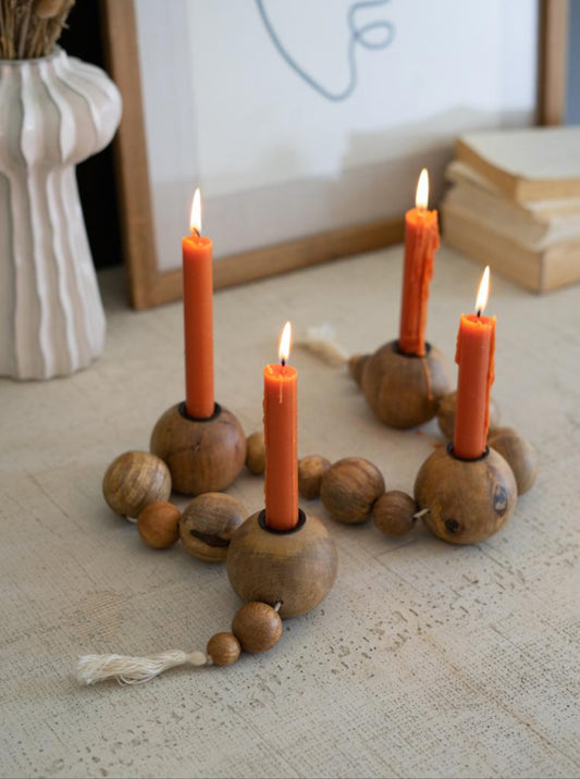Wooden Spheres Strung Taper Holders