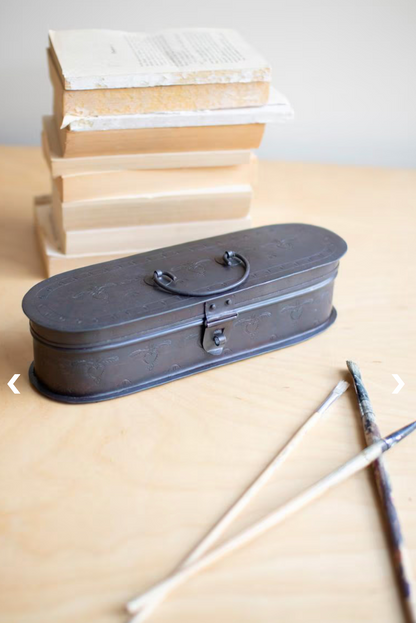 HAND-ETCHED OVAL IRON BOX w/HINGED LID