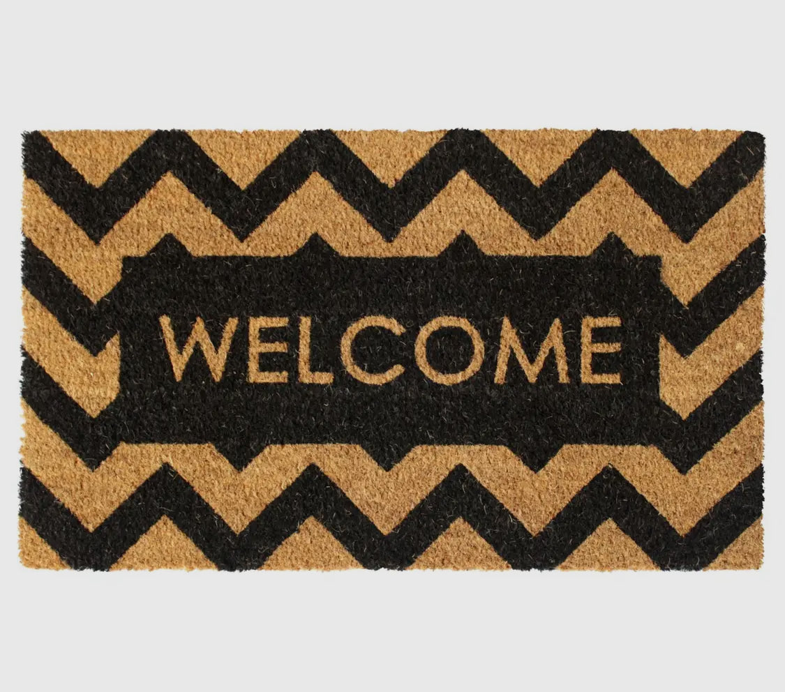 Black Herringbone Welcome Doormat