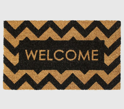 Black Herringbone Welcome Doormat