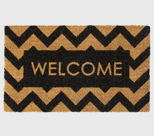 Black Herringbone Welcome Doormat
