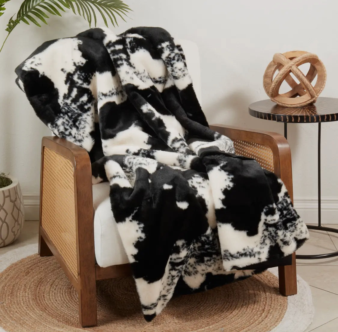 Black Faux Fur Cow Hide Throw