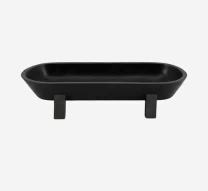 16” Black Wood Footed Oval Bowl