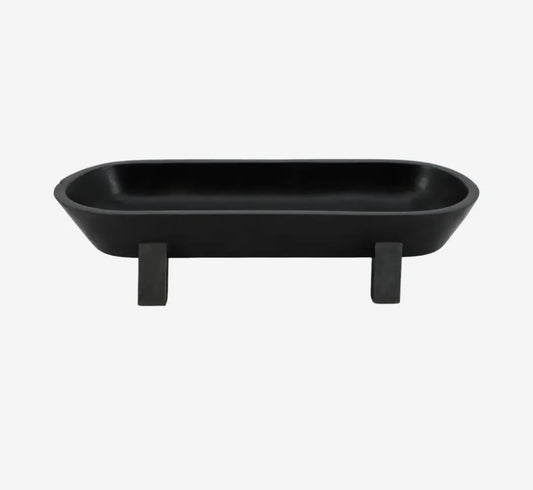 16” Black Wood Footed Oval Bowl