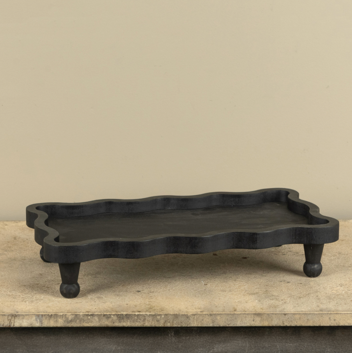 17.25” Black Scalloped Raised Wood Tray